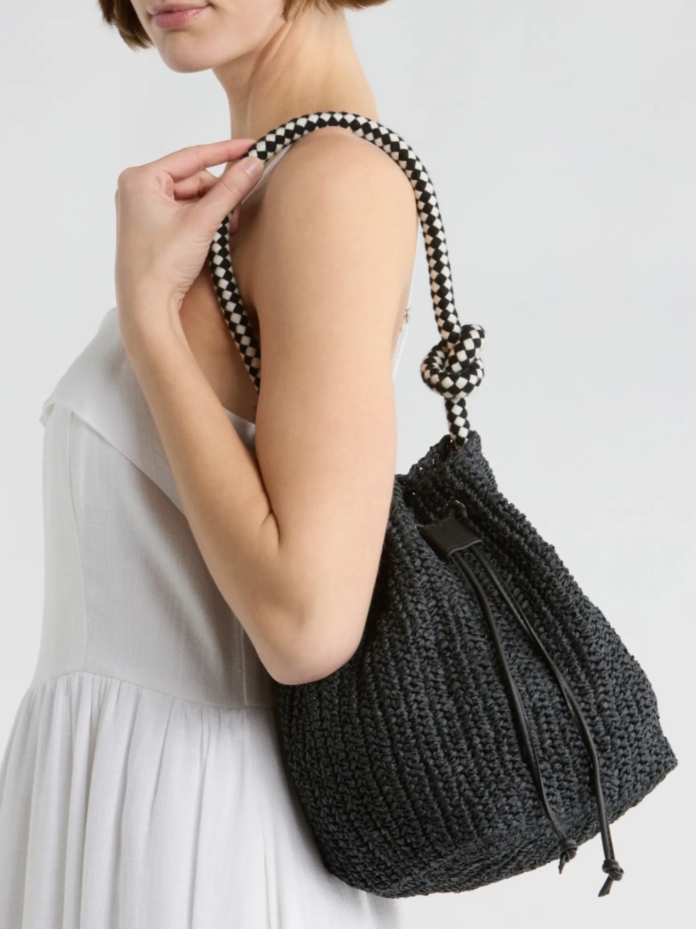 NEW🖤 SOL and MER woven drawstring bucket bag black $98